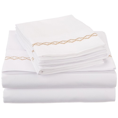 -executive 3000 Mf3000xlsh Clwhgl Executive 3000 Series Twin Sheet Set, Clouds Embroidery - White & Gold