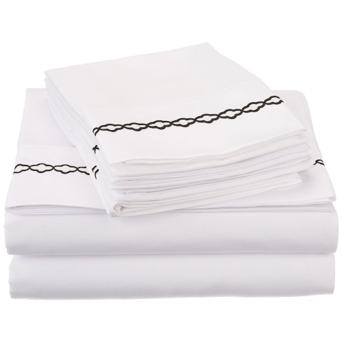 -executive 3000 Mf3000xlsh Clwhbk Executive 3000 Series Twin Sheet Set, Clouds Embroidery - White & Black