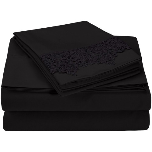 -executive 3000 Mf3000kgsh Rlbkbk Executive 3000 Series King Sheet Set, Regal Lace Embroidery - Black