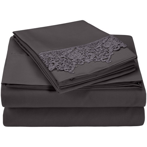 -executive 3000 Mf3000qnsh Rlclcl Executive 3000 Series Queen Sheet Set, Regal Lace Embroidery - Charcoal