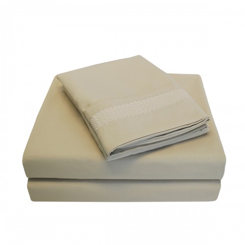 -executive 3000 Mf3000cksh Petntn Executive 3000 Series California King Sheet Set, Peaks Embroidery - Tan