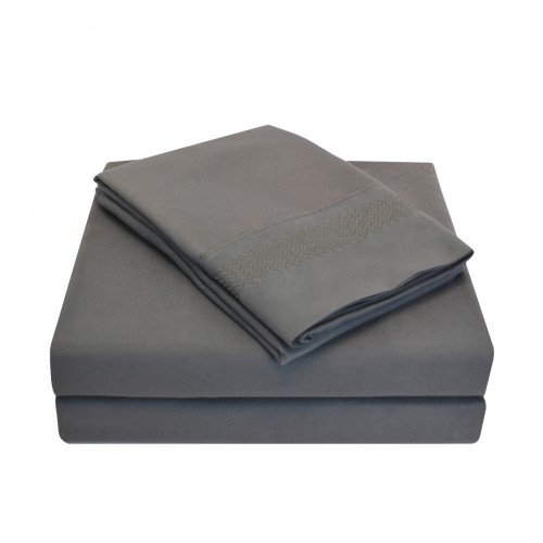 -executive 3000 Mf3000qnsh Peclcl Executive 3000 Series Queen Sheet Set, Peaks Embroidery - Charcoal