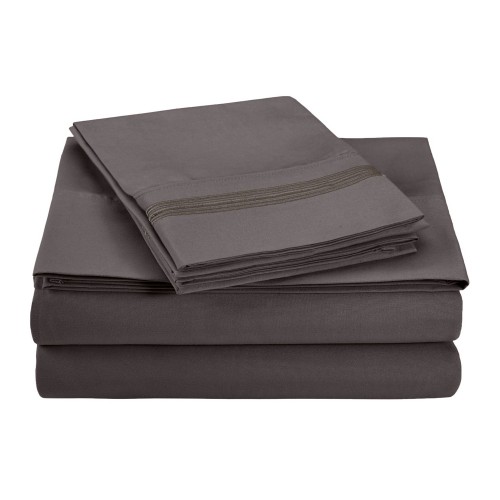 -executive 3000 Mf3000twsh 5lclcl Executive 3000 Series Twin Sheet Set, 5-lines Embroidery - Charcoal