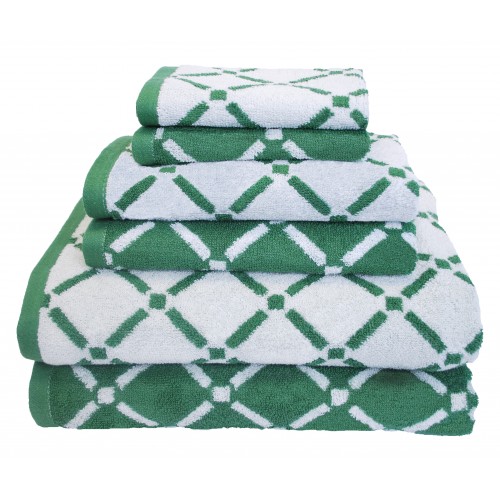 Dia 6pc Set Hgcr 550 Gsm Diamond Cotton Towel Set - Hunter Green & Cream, 6 Pieces