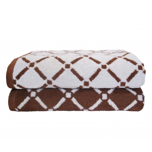 Dia Btowel Chcr 550 Gsm Diamond Cotton Bath Towel Set - Chocolate & Cream, 2 Pieces