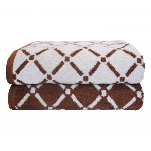 Dia Bsheet Chcr 550 Gsm Diamond Cotton Bath Sheet Set - Chocolate & Cream, 2 Pieces