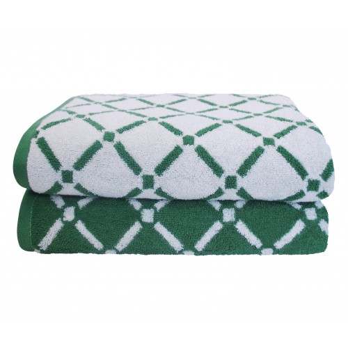 Dia Bsheet Hgcr 550 Gsm Diamond Cotton Bath Sheet Set - Hunter Green & Cream, 2 Pieces