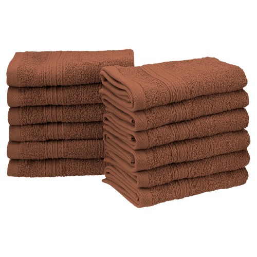 Ef-face Br Eco-friendly 100 Percent Ringspun Cotton Face Towel Set - Brown, 12 Pieces