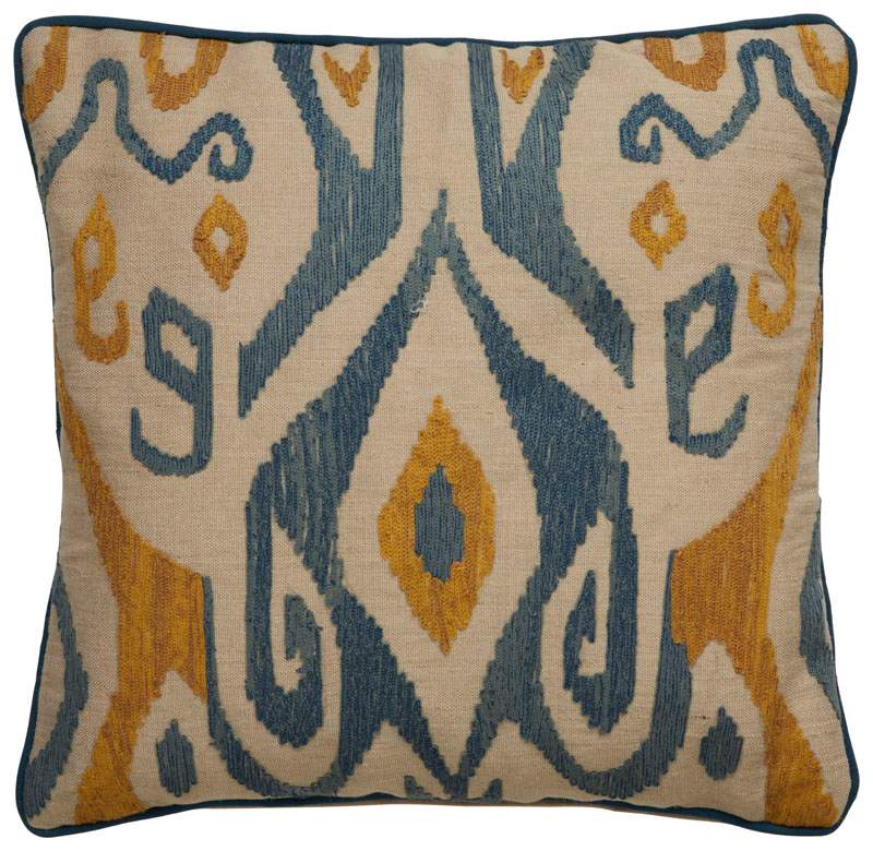 Plc101456-d 18 X 18 In. Tribal Pattern Cotton Down Fill Pillow, Ivory & Blue