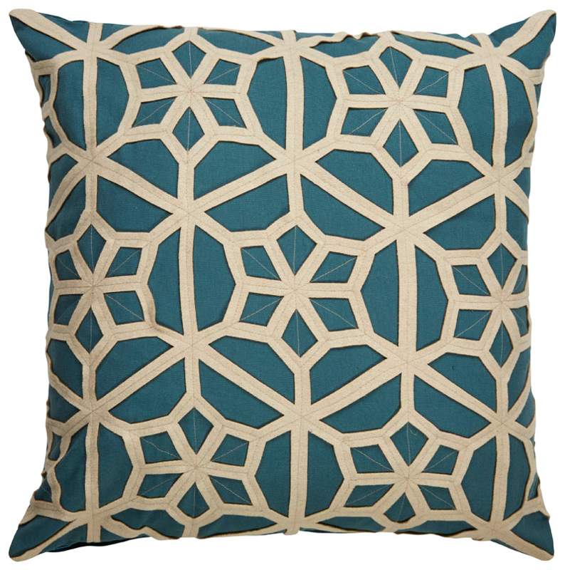 Plc101418-p 22 X 22 In. Tribal Pattern Cotton Wool Naylon & Polyester Poly Fill Pillow, Blue & Taupe