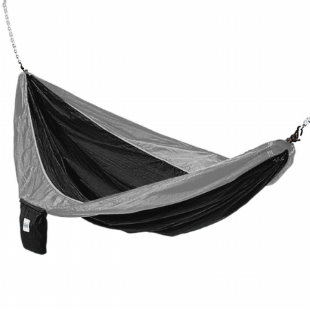 10208-kp Hammaka Parachute Silk Lightweight Portable Double Hammock - Black & Grey