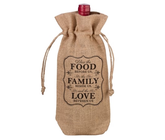 Wb560 Ff Food & Family Burlap Wine Bag