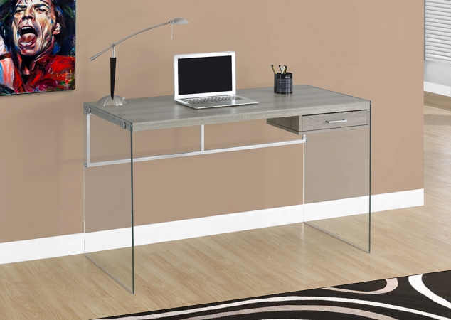 Monarchspecialties I 7207 48 In. L, Computer Desk With Tempered Glass - Dark Taupe