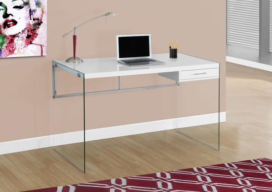 Monarchspecialties I 7209 48 In. L, Computer Desk With Tempered Glass - Glossy White