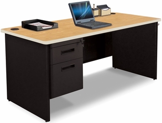 Marvel Group Pdr6630sp-bk-okpu 66 W X 30 D In. Single Pedestal Desk, Oak Laminate & Black