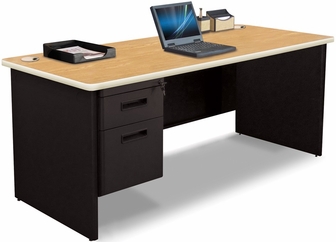 Marvel Group Pdr7230sp-bk-okpu 72 W X 30 D In. Single Pedestal Desk, Oak Laminate & Black