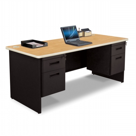 Marvel Group Pdr7236dp-bk-okpu 72 W X 36 D In. Double Pedestal Desk, Oak Laminate & Black