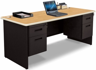 Marvel Group Pdr7236sp-bk-okpu 72 W X 36 D In. Single Pedestal Desk, Oak Laminate & Black