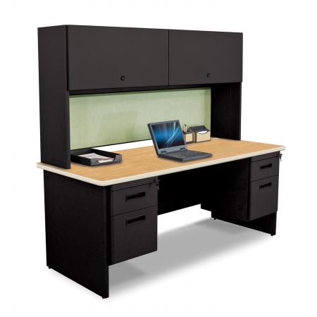 Marvel Group Prnt5-bk-f8559-okpu 72 W X 30 D In. Double File Desk With Flipper Door Cabinet, Black & Oak, Peridot