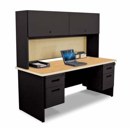 Marvel Group Prnt5-bk-f8561-okpu 72 W X 30 D In. Double File Desk With Flipper Door Cabinet, Black & Oak, Beryl
