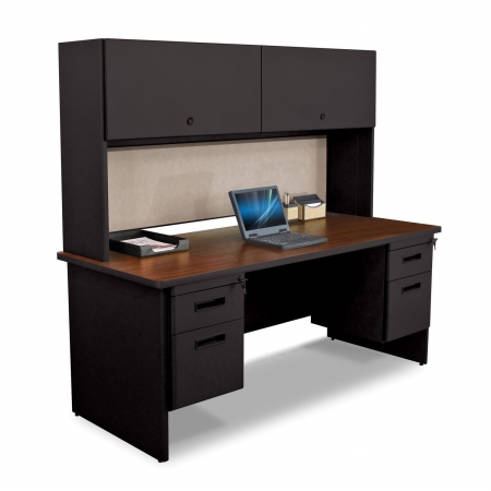 Marvel Group Prnt5-bk-f8563-madn 72 W X 30 D In. Double File Desk With Flipper Door Cabinet, Black & Mahogany, Chalk