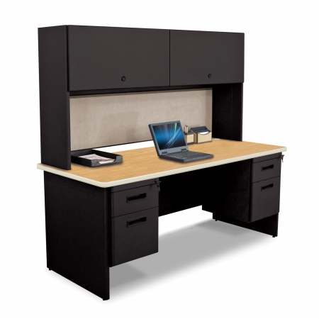 Marvel Group Prnt5-bk-f8563-okpu 72 W X 30 D In. Double File Desk With Flipper Door Cabinet, Black & Oak, Chalk