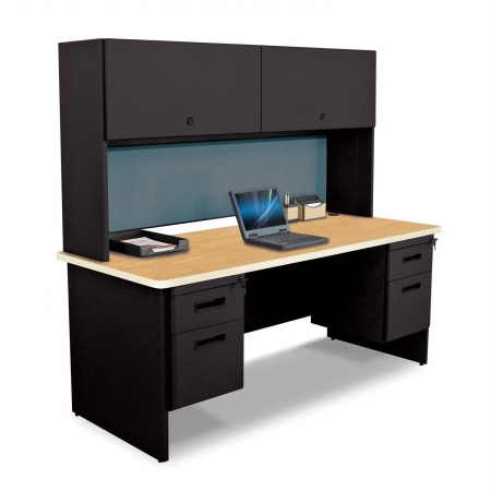 Marvel Group Prnt5-bk-f8568-okpu 72 W X 30 D In. Double File Desk With Flipper Door Cabinet, Black & Oak, Slate