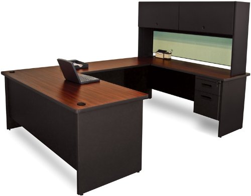Marvel Group Prnt59-bk-f8559-madn 8.5 X 6 Ft. U-shaped Desk With Flipper Door Unit, Black & Mahogany, Peridot