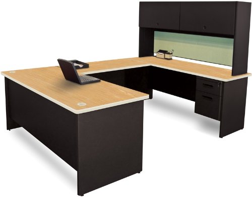 Marvel Group Prnt59-bk-f8559-okpu 8.5 X 6 Ft. U-shaped Desk With Flipper Door Unit, Black & Oak, Peridot