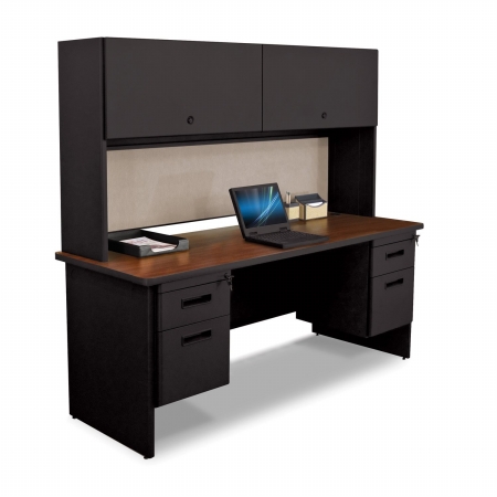 Marvel Group Prnt7-bk-f8563-madn 72 W X 24 D In. Double File Desk Credenza With Flipper Door Cabinet, Black & Mahogany, Chalk