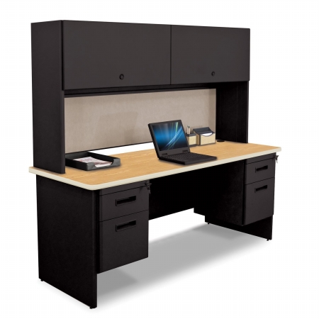 Marvel Group Prnt7-bk-f8563-okpu 72 W X 24 D In. Double File Desk Credenza With Flipper Door Cabinet, Black & Oak, Chalk