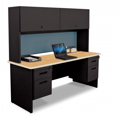 Marvel Group Prnt7-bk-f8568-okpu 72 W X 24 D In. Double File Desk Credenza With Flipper Door Cabinet, Black & Oak, Slate