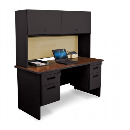 Marvel Group Prnt8-bk-f8561-madn 60 W X 24 D In. Double File Desk Credenza With Flipper Door Cabinet, Black & Mahogany, Beryl