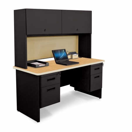 Marvel Group Prnt8-bk-f8561-okpu 60 W X 24 D In. Double File Desk Credenza With Flipper Door Cabinet, Black & Oak, Beryl