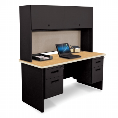 Marvel Group Prnt8-bk-f8563-okpu 60 W X 24 D In. Double File Desk Credenza With Flipper Door Cabinet, Black & Oak, Chalk