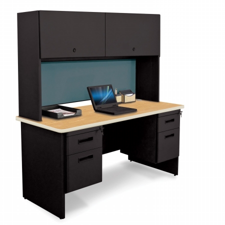 Marvel Group Prnt8-bk-f8568-okpu 60 W X 24 D In. Double File Desk Credenza With Flipper Door Cabinet, Black & Oak, Slate