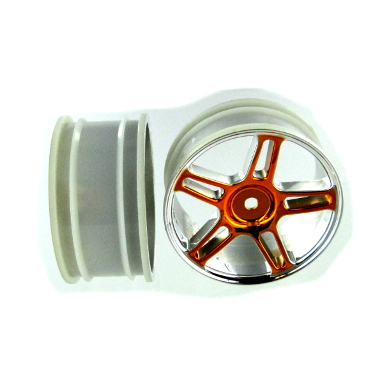 02228or Orange Chrome 5 Spoke Split Spoke Wheels