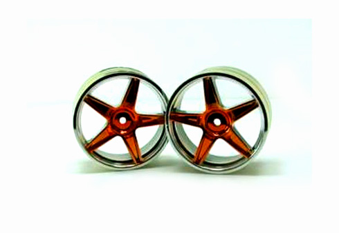 06008or Chrome Front 5 Spoke Orange Anodized Wheels
