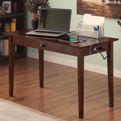 Ah12114 Shaker Desk With Drawer And Charger, Antique Walnut
