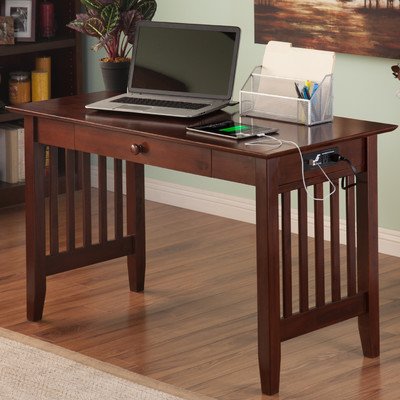 Ah12224 Mission Desk With Drawer And Charger, Antique Walnut