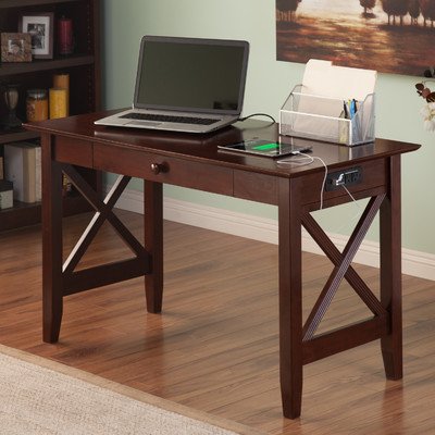 Ah12244 Lexi Desk With Drawer And Charger, Antique Walnut