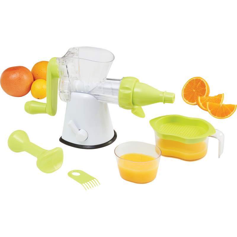 Hand Crank Single Auger Juicer With Container & Straining Lid