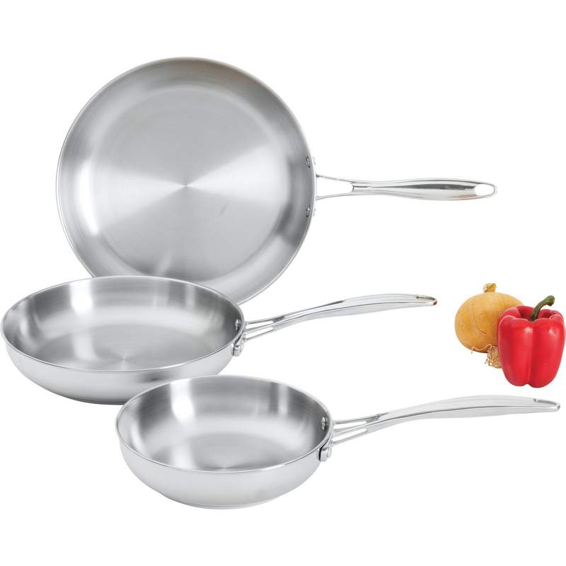 Bnfusa Ktop3 T304 Stainless Steel Frypan Set With Long Riveted Handles