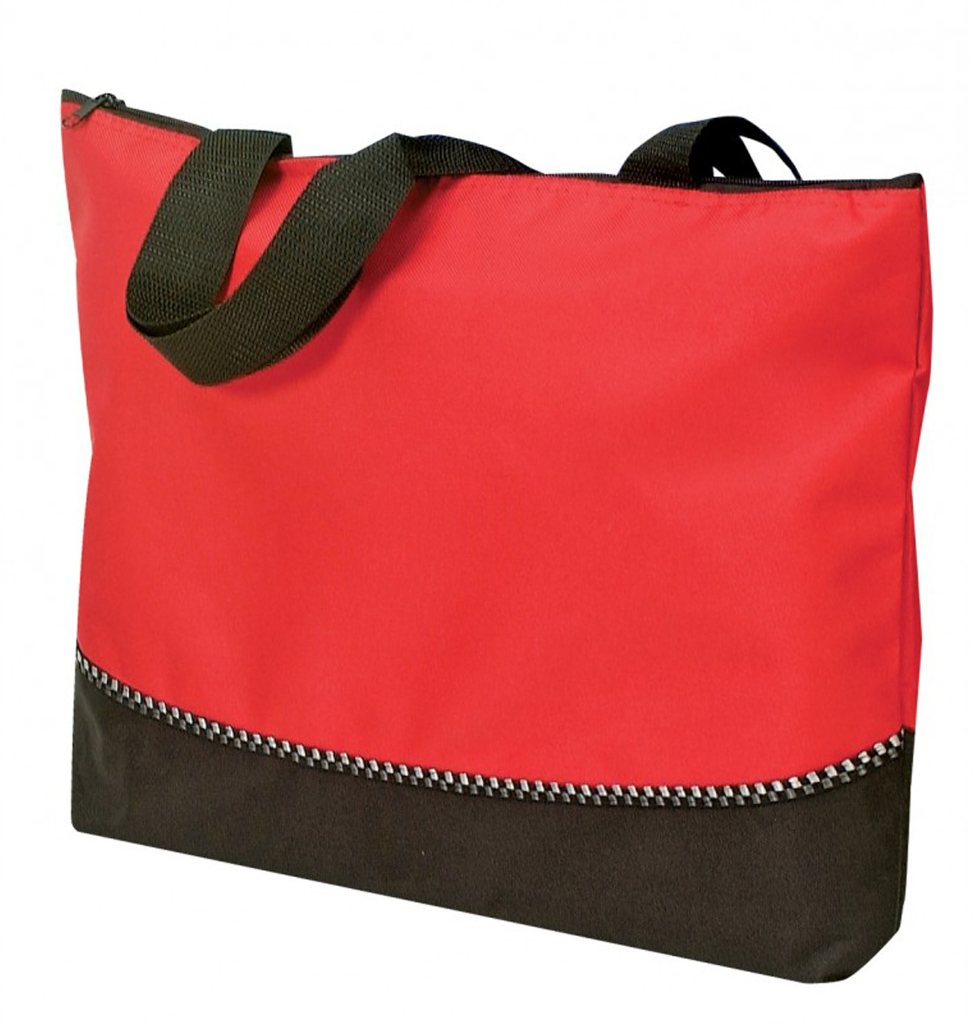 1902389 Poly Tote Bag With Zipper - Red/black (18 W X 13 H X 2-1/2 D) Case Of 48