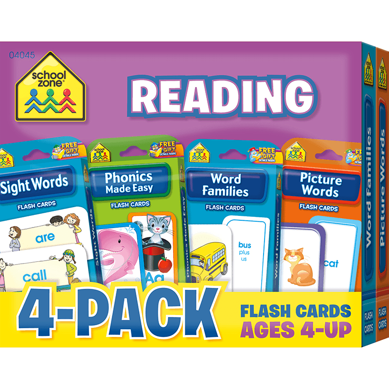 School Zone Publishing Szp04045 Reading Flash Cards, Pack Of 4