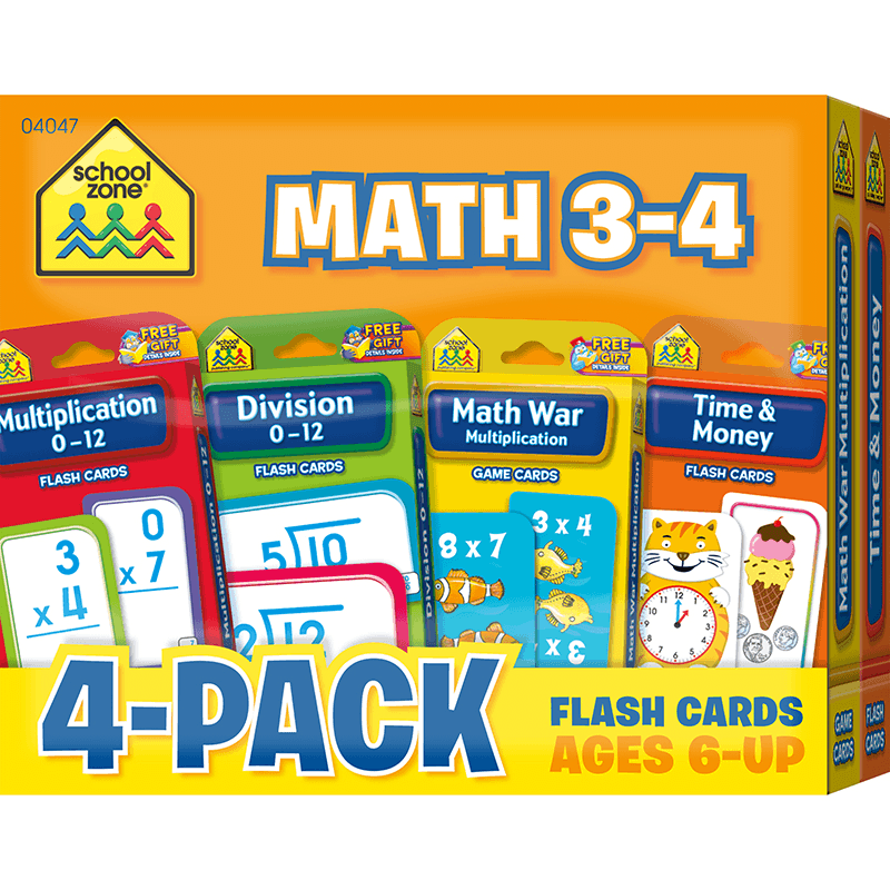 School Zone Publishing Szp04047 Math 3-4 Flash Cards, Pack Of 4