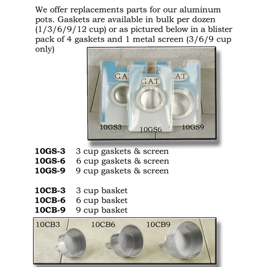 10gs-6 4 Rubber Gaskets & 1 Screen Aluminum Pot, 6 Cup