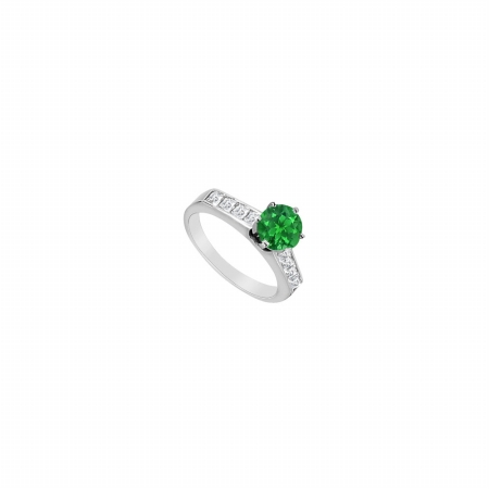 0.50 Ct Natural Emerald Princess Cut Diamond Engagement Ring In 14k White Gold - 1.10 Ct Tgw, 8 Stones