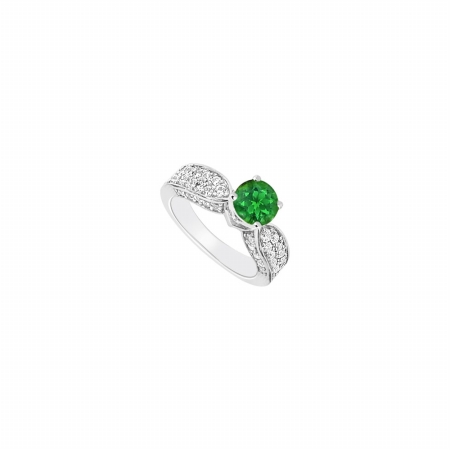 14k White Gold Emerald & Diamond Engagement Ring - 1.50 Ct Tgw , 42 Stones
