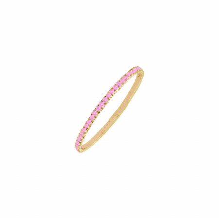 14k Yellow Gold Frosted Pink Sapphire Eternity Bangle, 89 Stones